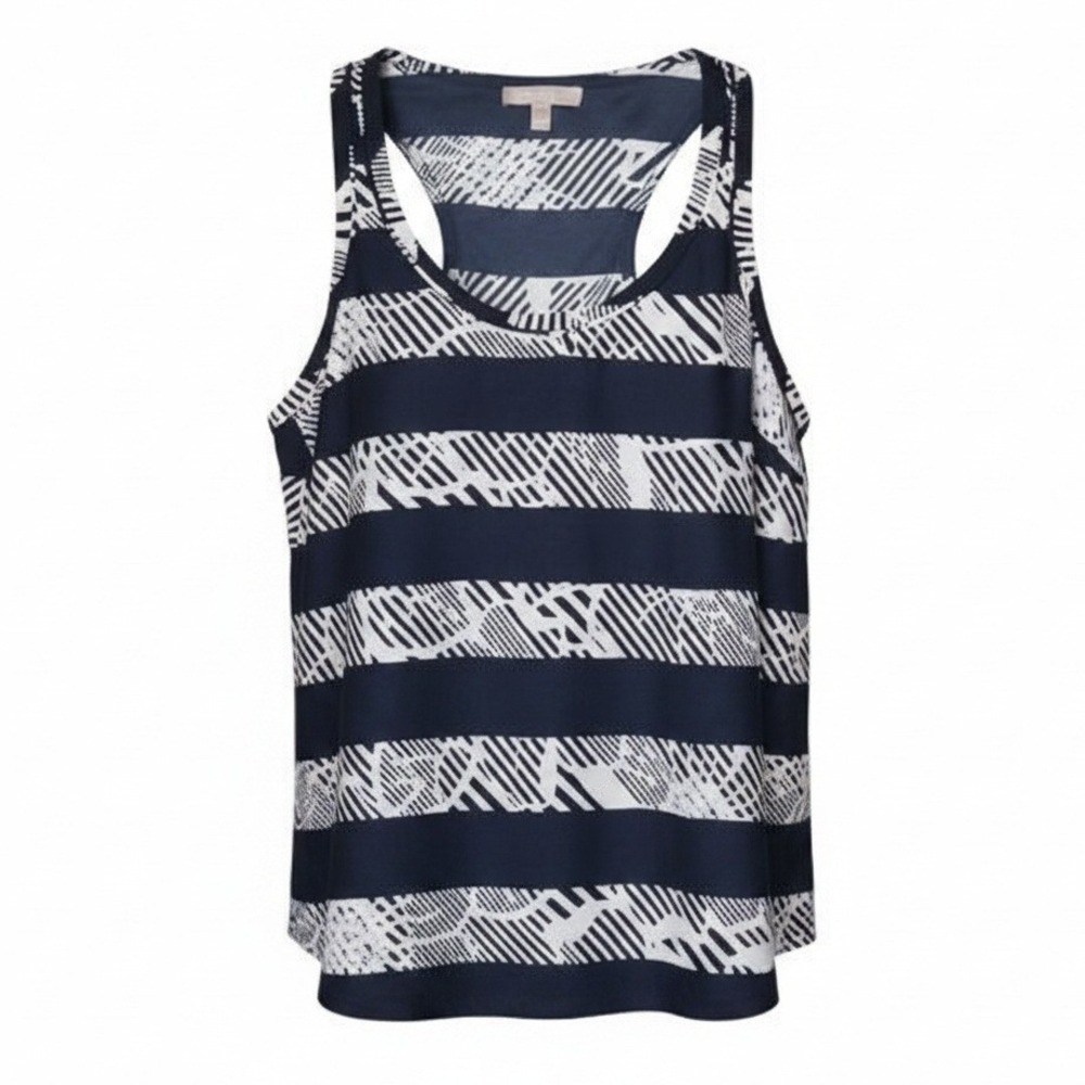 Banana Republic Navy Blue White Striped Racerback Tank Top Blouse Large Petite